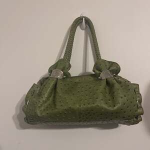Green Bag Charming Charlie Faux Ostrich Leather, & shoulder handles.